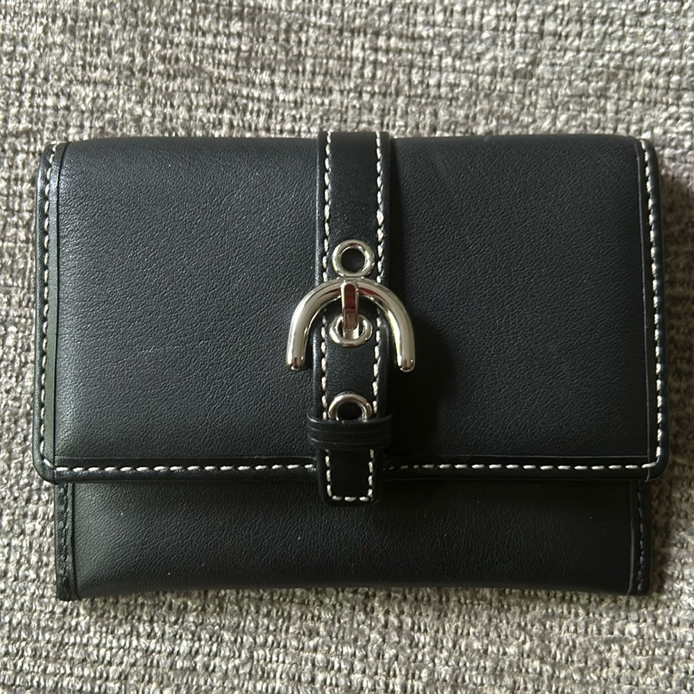 Coach black leather credit card purse